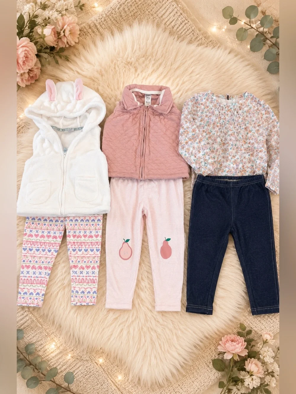 Carter's Girls 2T /24 months 6pc Clothing Lot Vest Hoodie Jeans Leggings Top